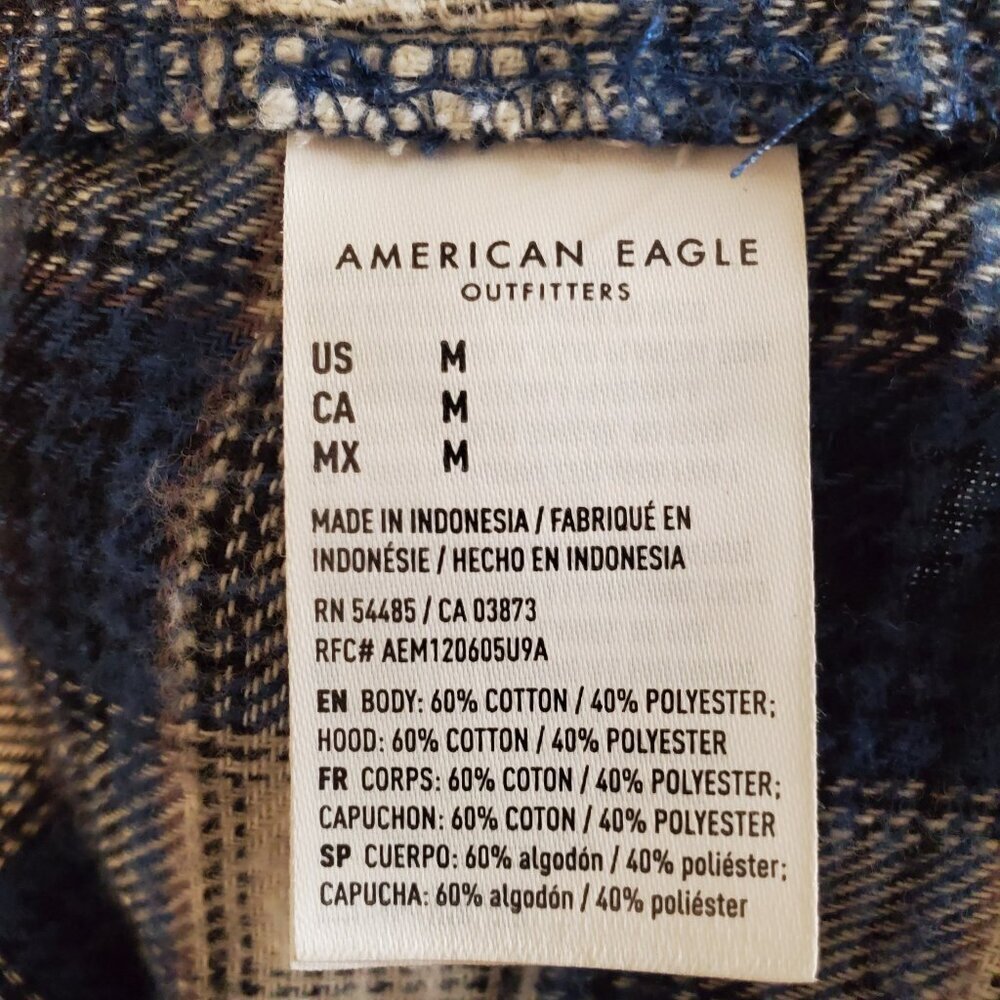 AMERICAN EAGLE SZ M Mens Soft Flannel Plaid Relaxed Button down Hoodie - Picture 5 of 9